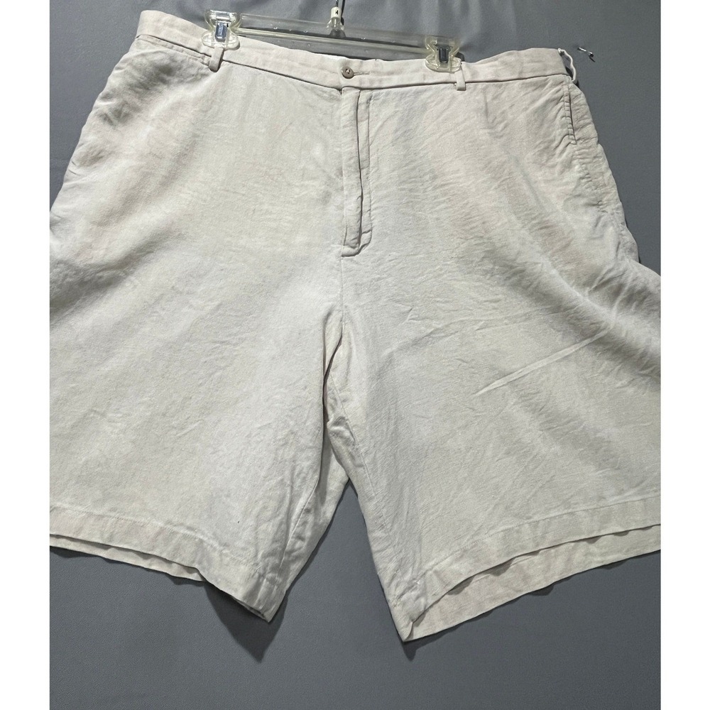 Mens Beige Linen Flat Front Casual Shorts Size 42 Waist Lightweight Summer